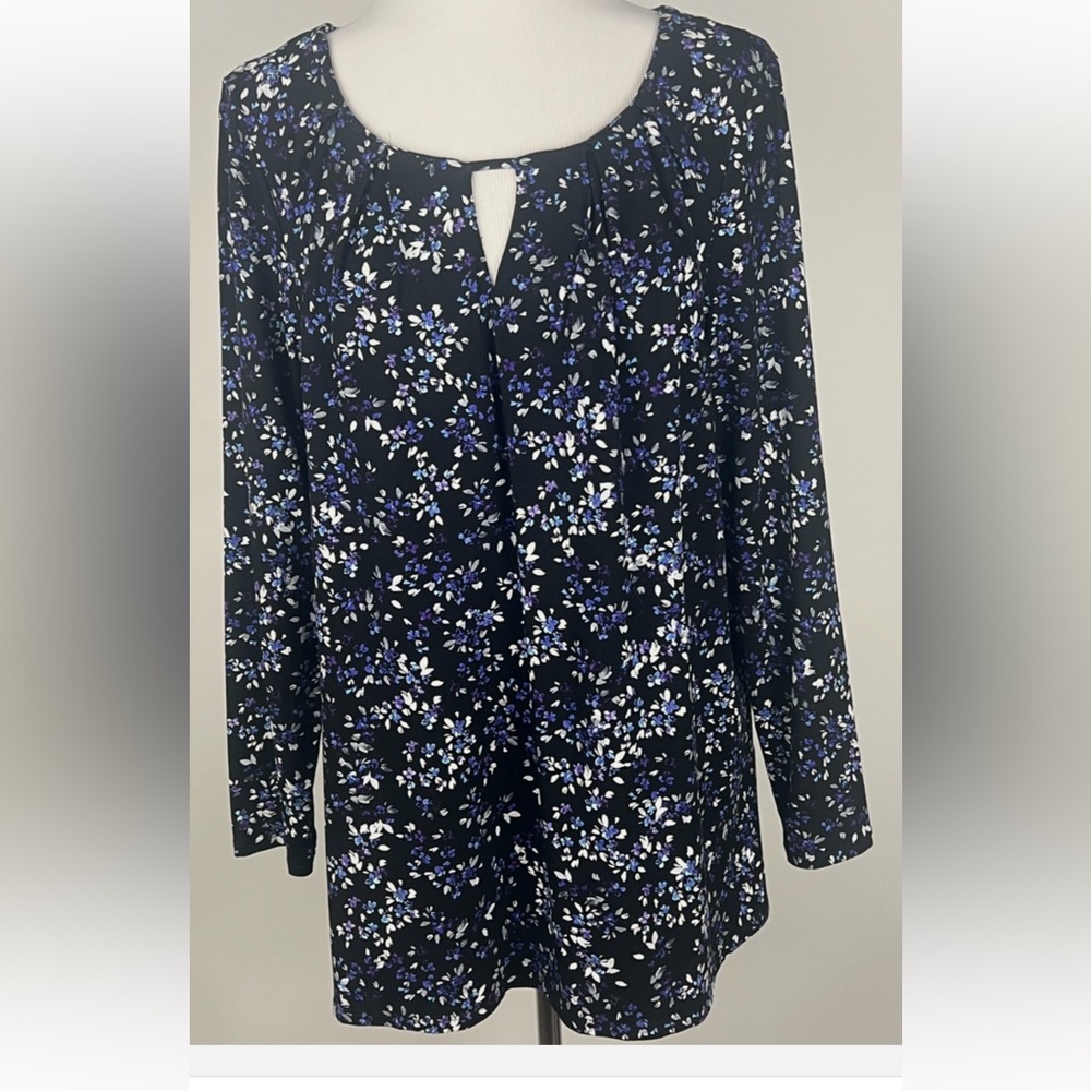J Jill Floral Keyhole Long-Sleeve Blouse
